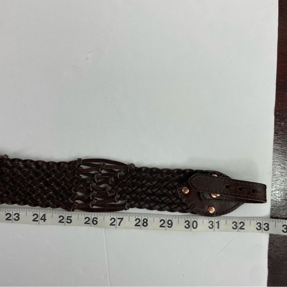 Brown Boho Braided Leather Wide Belt with Rose Gold - Picture 8 of 8